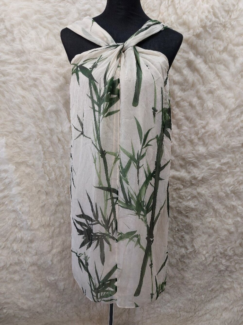 Massimo Dutti Dress Women’s Cream Green 100% Silk Tropical Leaf Resort Size 4